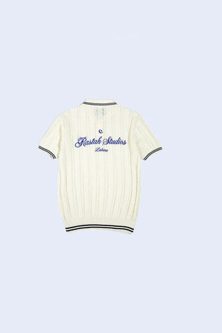 Cream Cable-Knit Polo
