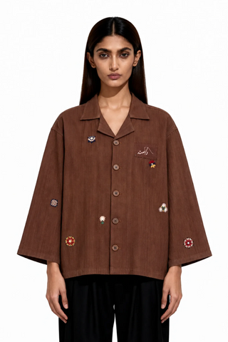 Hand Embroidered Khaddar Button-Down