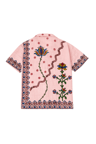 Pink block print khaddar button-down