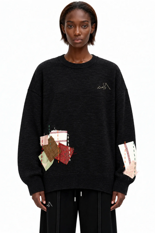 Black Jacquard Patchwork Sweater