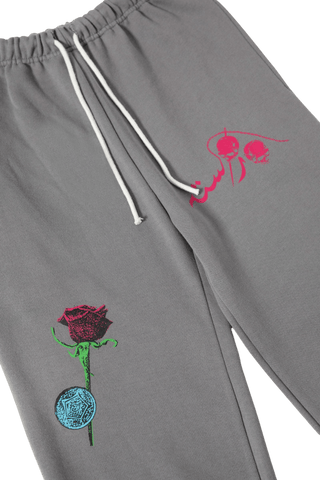 "Sajan rus gaye" handprinted smoke grey sweatpants
