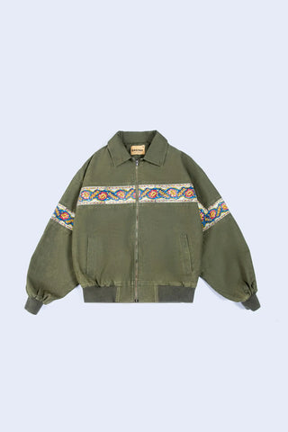 Olive Block-Print Twill Jacket