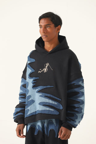 Intertwine denim and fleece hoodie