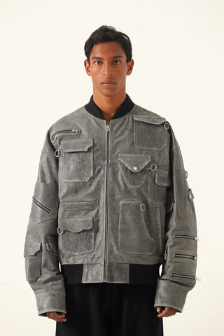 "Midnight train" leather bomber jacket