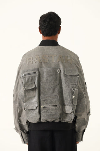 "Midnight train" leather bomber jacket