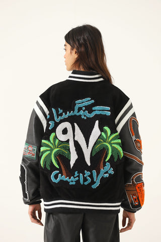"97 paradise" suede varsity jacket