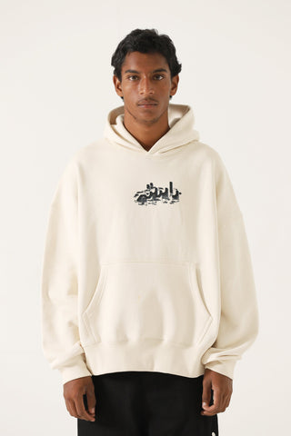 "Chinatown" printed beige hoodie