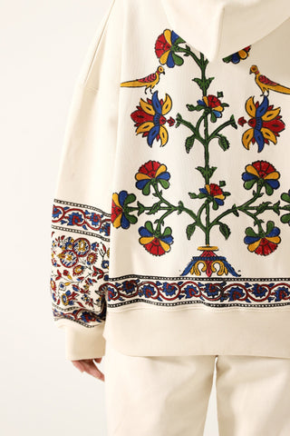 "1975" block print beige hoodie