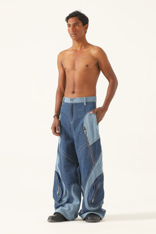 Paneled denim trousers