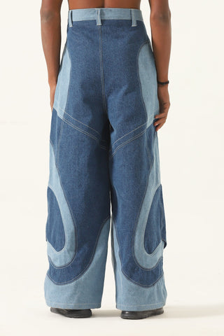 Paneled denim trousers