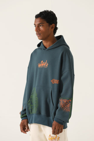 "Voyage" ash green block print hoodie