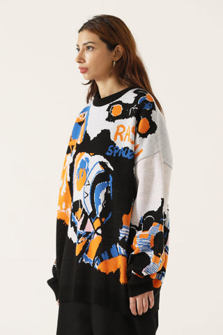"Space travel" jacqaurd knit sweatshirt
