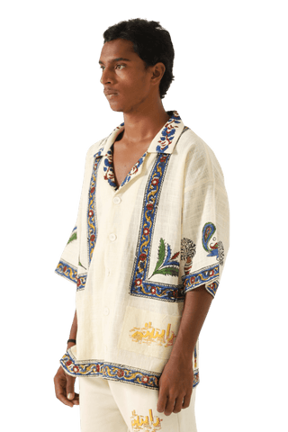 "Midcentury" block print handwoven button-down