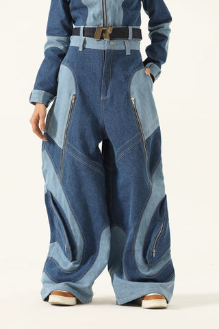 Paneled denim trousers