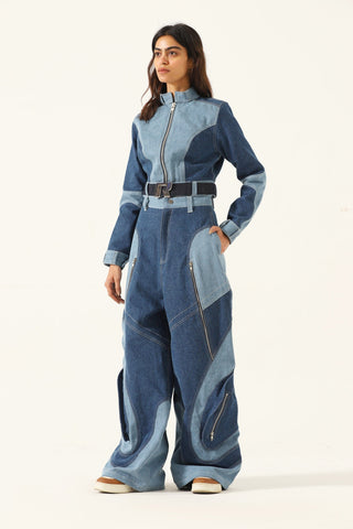 Paneled denim trousers