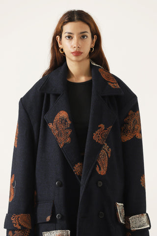 Hand block print patchwork long coat