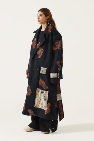Hand block print patchwork long coat