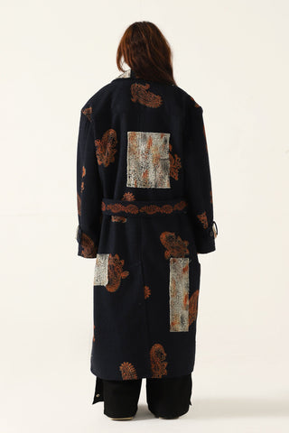 Hand block print patchwork long coat