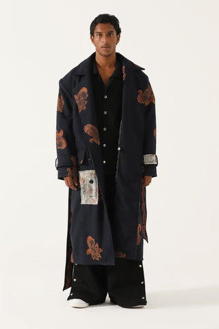 Hand block print patchwork long coat