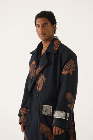 Hand block print patchwork long coat