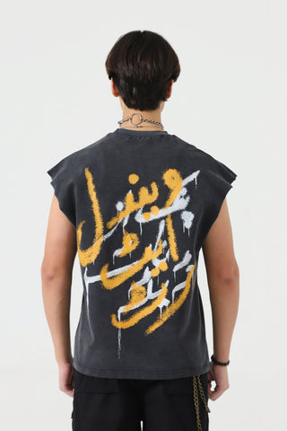 Acid wash graffiti tank top
