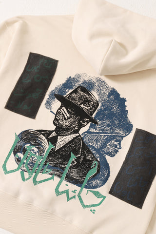 "Chinatown" printed beige hoodie