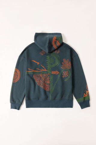 "Voyage" ash green block print hoodie