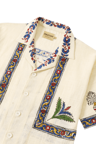"Midcentury" block print handwoven button-down