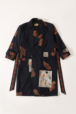 Hand block print patchwork long coat