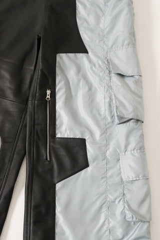 "2001" paneled leather/nylon pants