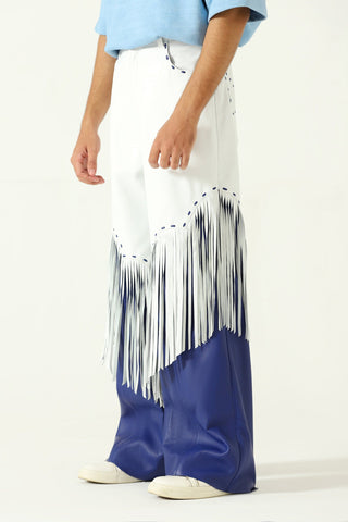 White blue leather pants