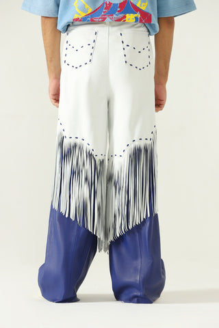White blue leather pants