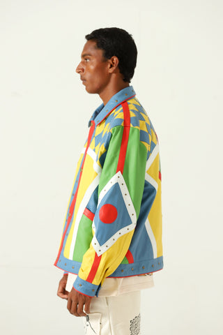 Multicolor paneled leather jacket