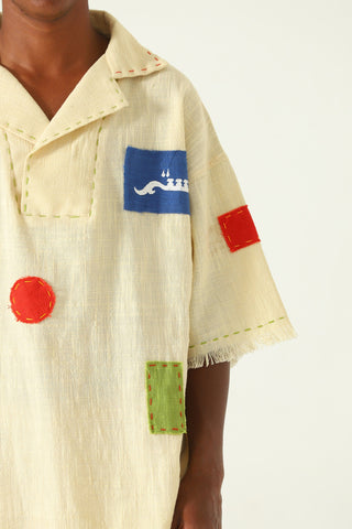 Patchwork handwoven beige polo