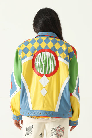 Multicolor paneled leather jacket