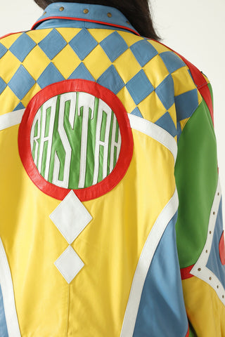 Multicolor paneled leather jacket