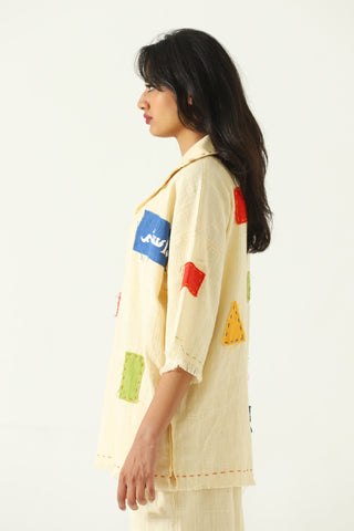 Patchwork handwoven beige polo