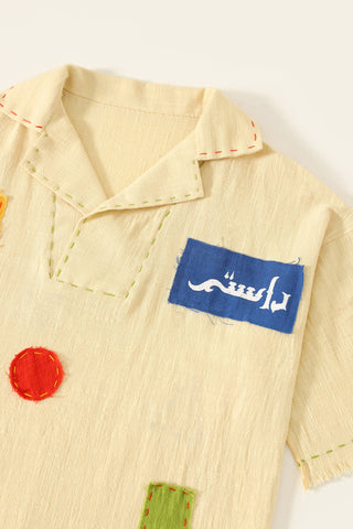 Patchwork handwoven beige polo