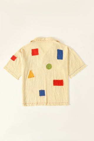 Patchwork handwoven beige polo