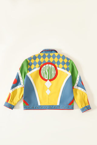 Multicolor paneled leather jacket