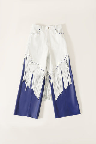 White blue leather pants