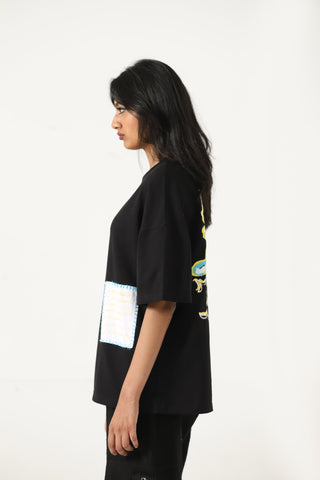 "Clouds above" printed patchwork T-shirt