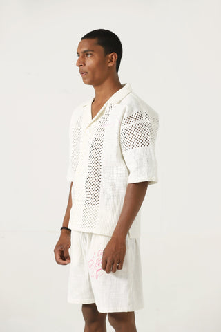 Handwoven mesh button-down