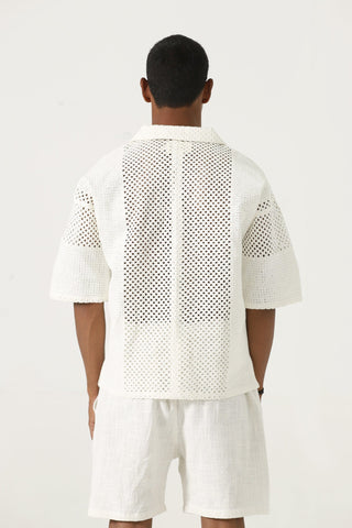 Handwoven mesh button-down