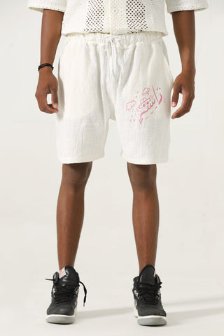 Handwoven pink logo shorts