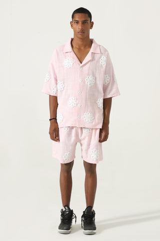 Hand-Embroidered pink button-down