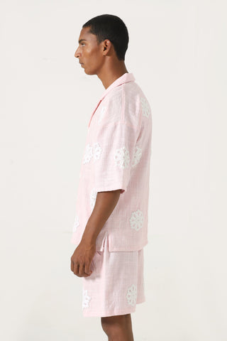 Hand-Embroidered pink button-down