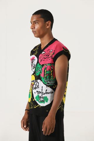 A world of color knit vest'