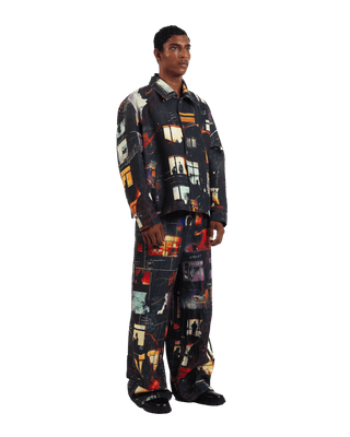 "Nocturnal reverie" abstract printed coach jacket