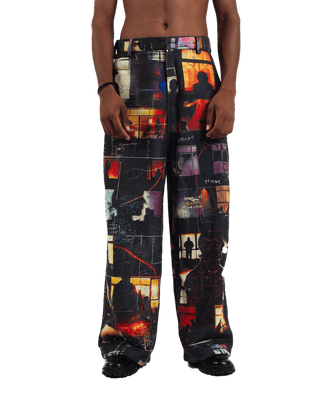 "Nocturnal ride" printed straight-leg trousers